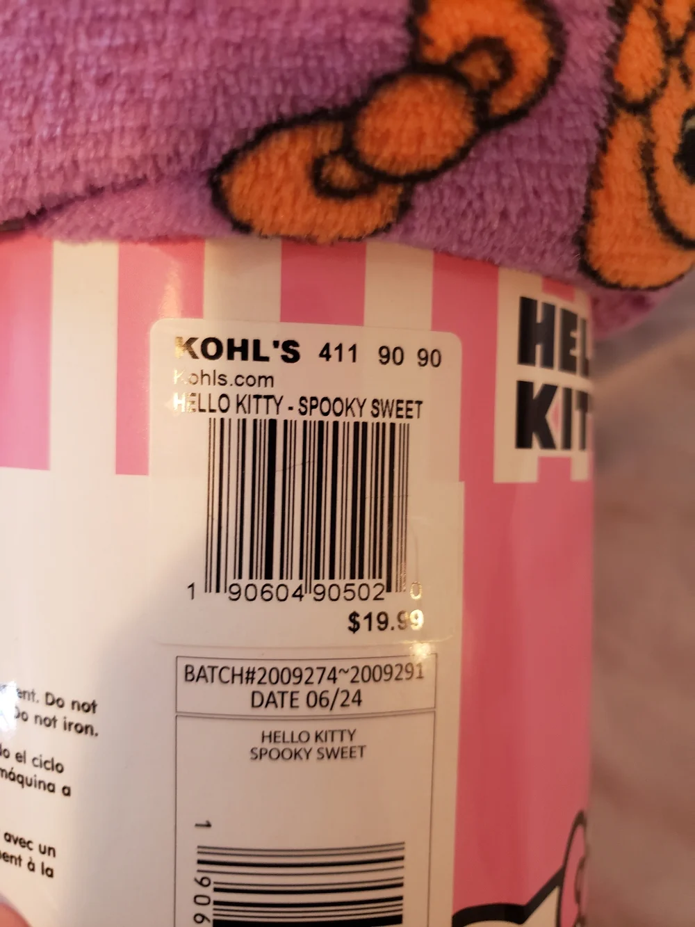 Hello Kitty Purple Plush Throw with Orange Bow Accents